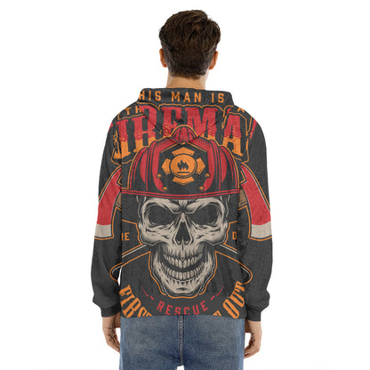 Firefighter First In Last Out Print Men's Velvet Pullover Hoodie
