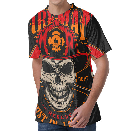 Firefighter First In Last Out Print Men's Velvet T-Shirt