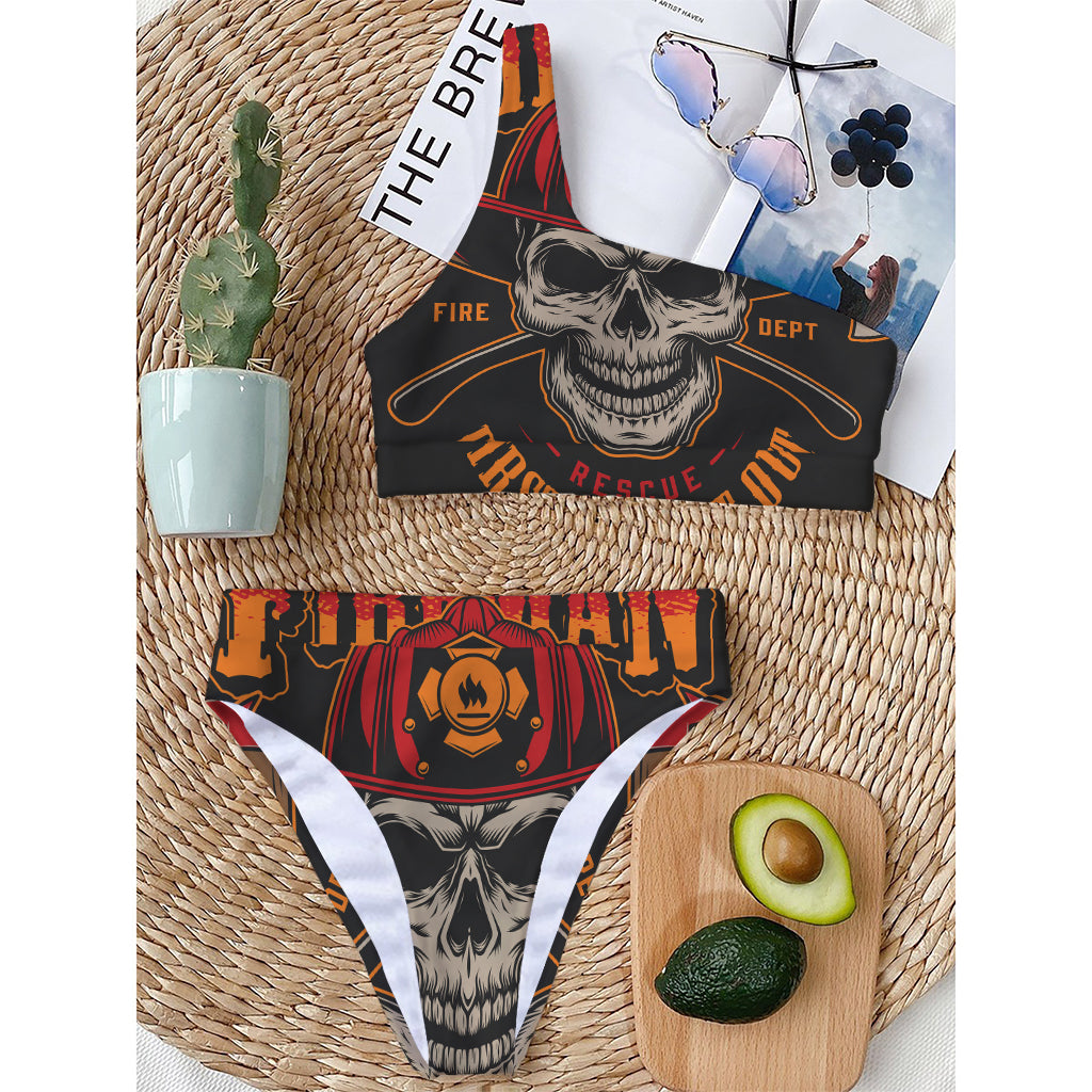 Firefighter First In Last Out Print One Shoulder Bikini Top