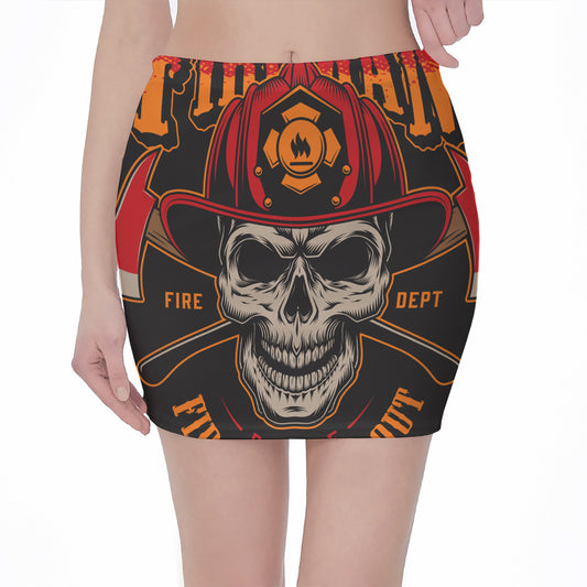 Firefighter First In Last Out Print Pencil Mini Skirt