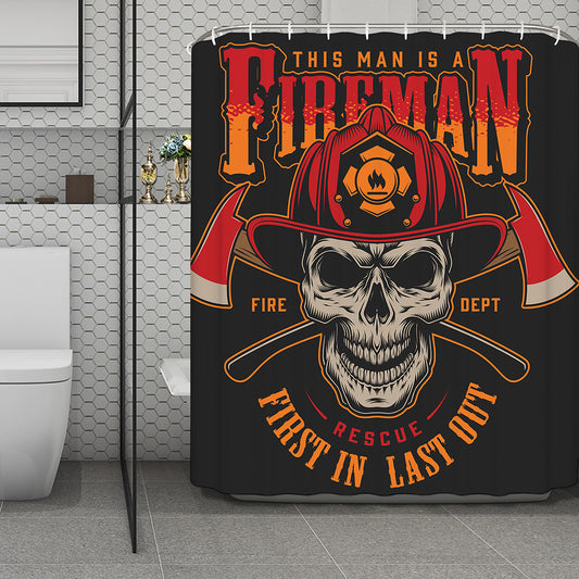 Firefighter First In Last Out Print Polyester Shower Curtain
