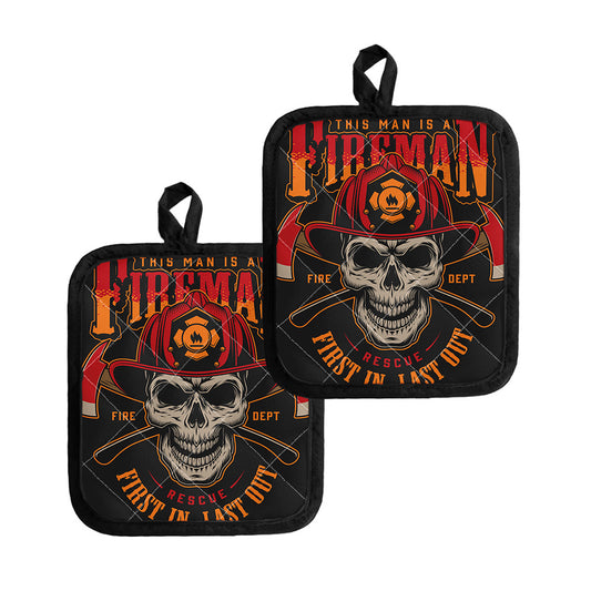 Firefighter First In Last Out Print Pot Holders