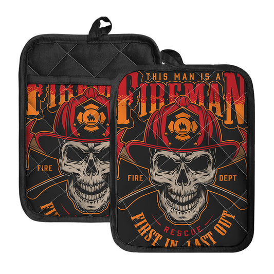 Firefighter First In Last Out Print Pot Holders With Pocket