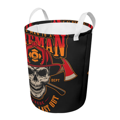 Firefighter First In Last Out Print Round Laundry Basket