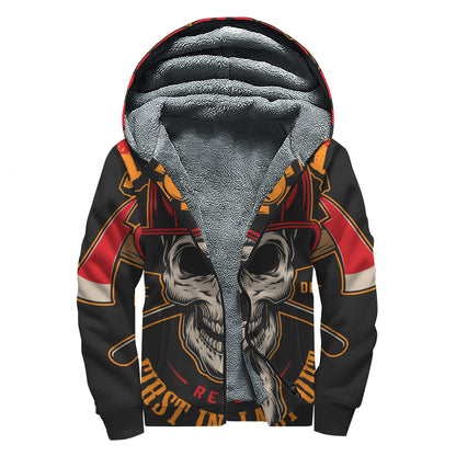 Firefighter First In Last Out Print Sherpa Lined Zip Up Hoodie
