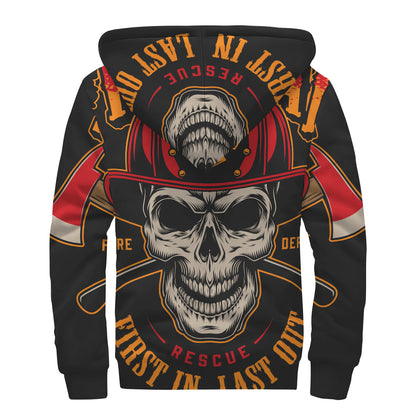 Firefighter First In Last Out Print Sherpa Lined Zip Up Hoodie
