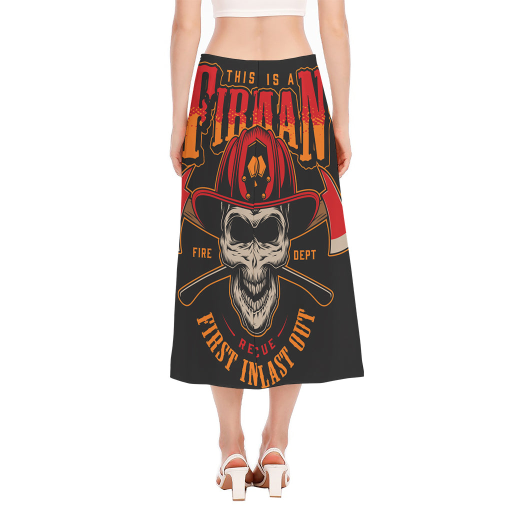 Firefighter First In Last Out Print Side Slit Midi Skirt