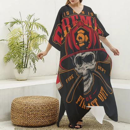 Firefighter First In Last Out Print Silk V-Neck Kaftan Dress
