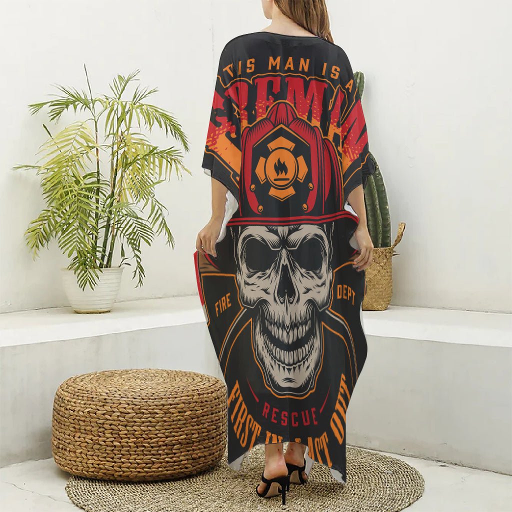 Firefighter First In Last Out Print Silk V-Neck Kaftan Dress