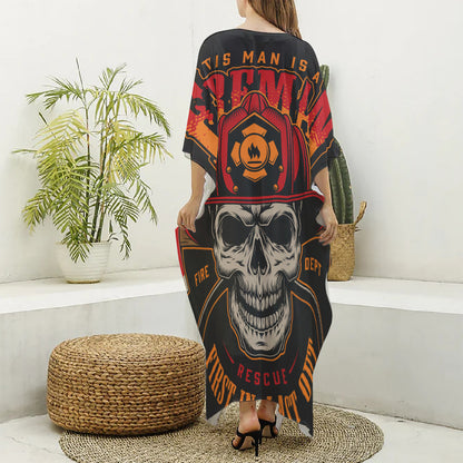 Firefighter First In Last Out Print Silk V-Neck Kaftan Dress