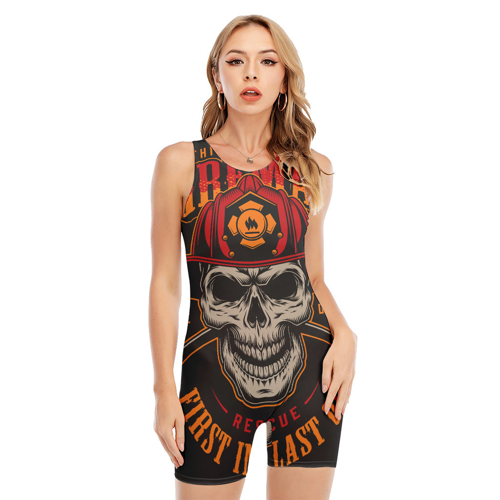 Firefighter First In Last Out Print Sleeveless One Piece Swimsuit