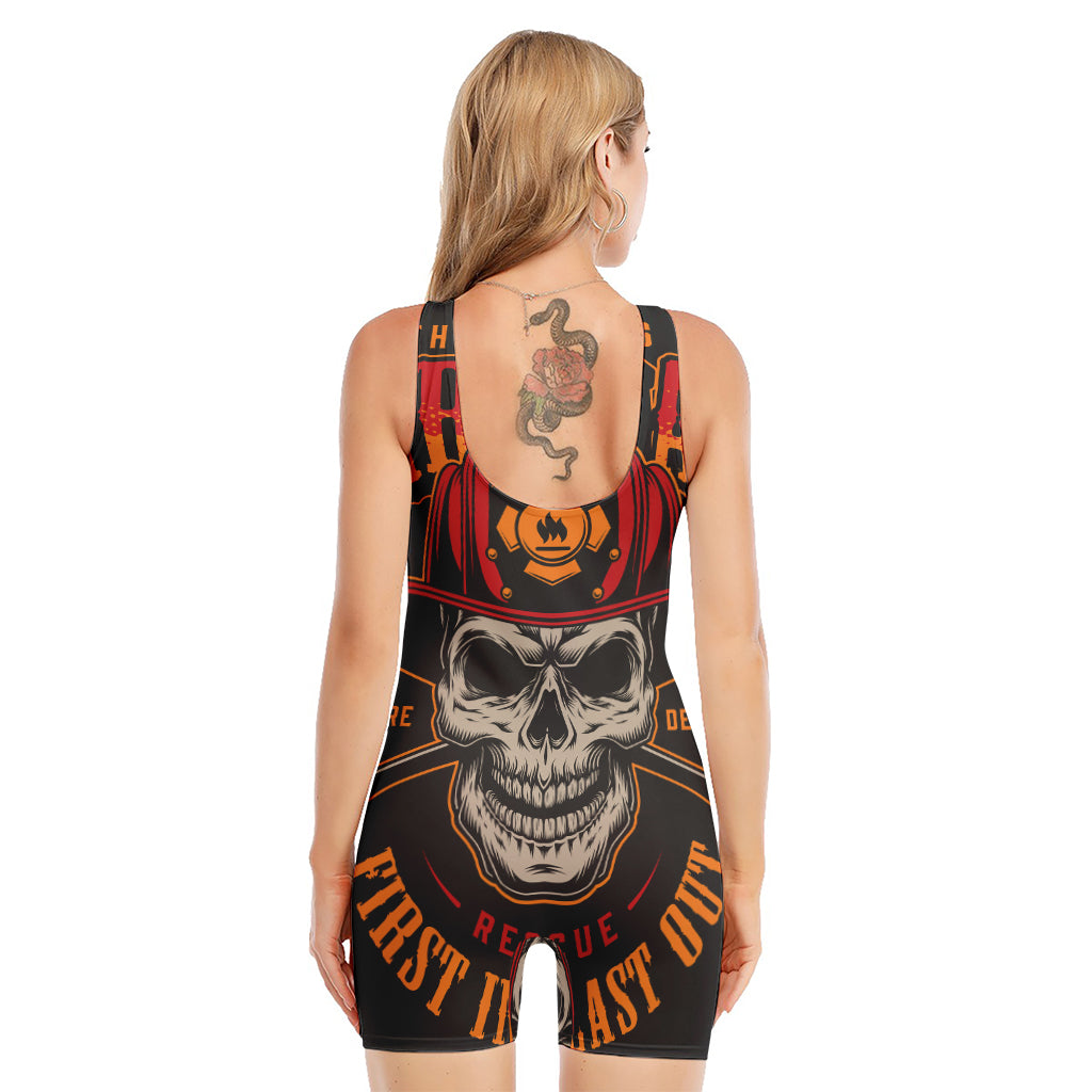 Firefighter First In Last Out Print Sleeveless One Piece Swimsuit