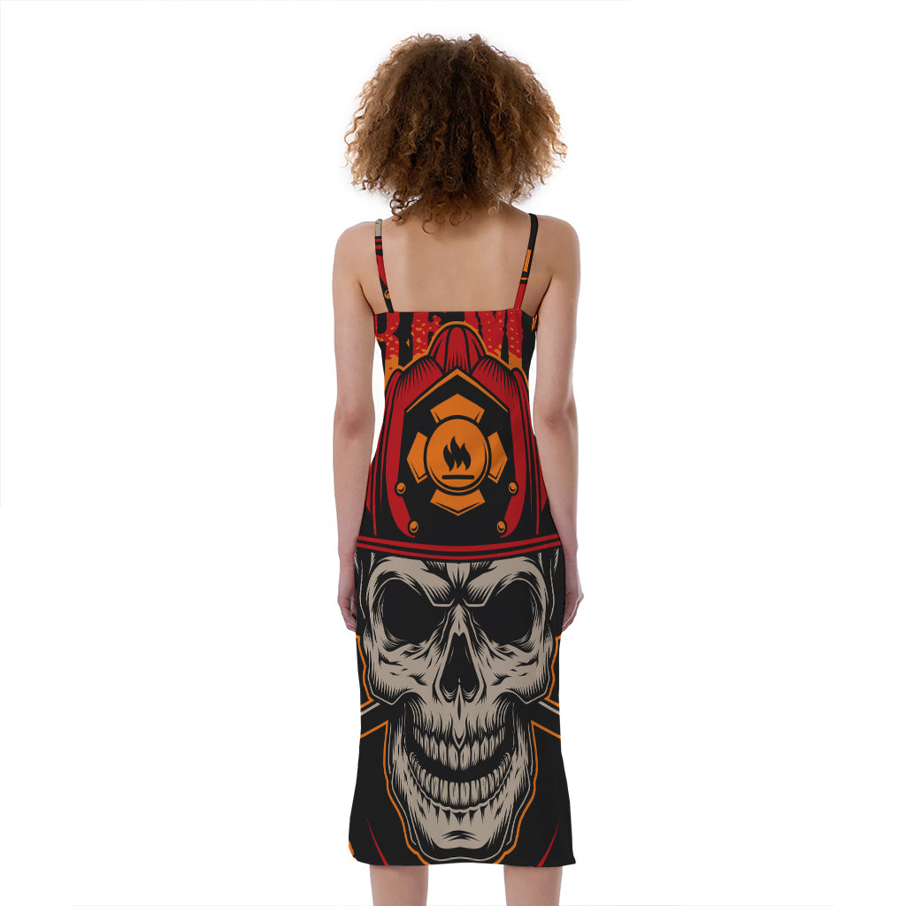 Firefighter First In Last Out Print Slim Fit Midi Cami Dress