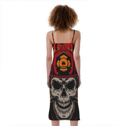 Firefighter First In Last Out Print Slim Fit Midi Cami Dress