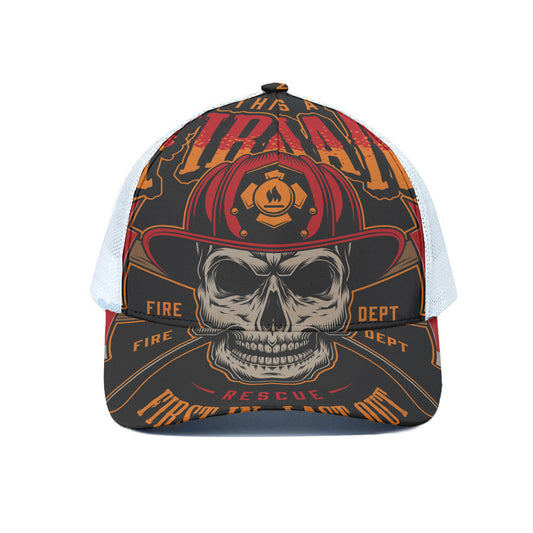 Firefighter First In Last Out Print White Mesh Trucker Cap