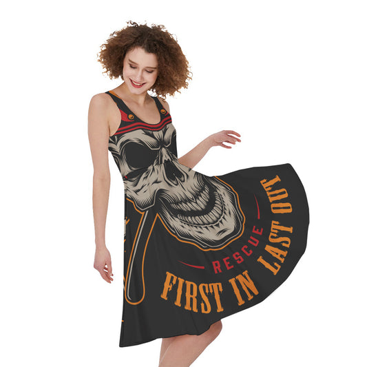 Firefighter First In Last Out Print Women's Sleeveless Dress