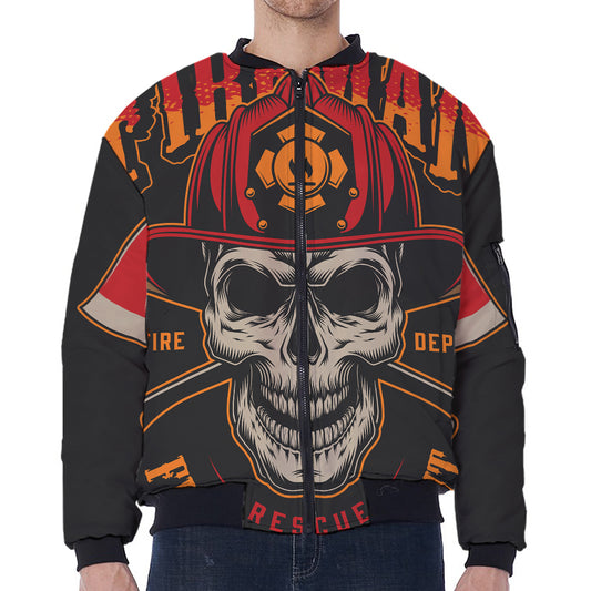 Firefighter First In Last Out Print Zip Sleeve Bomber Jacket