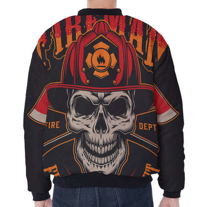 Firefighter First In Last Out Print Zip Sleeve Bomber Jacket
