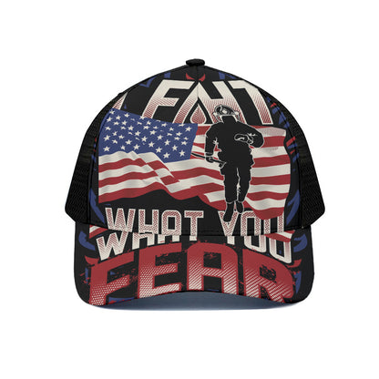 Firefighter I Fight What You Fear Print Black Mesh Trucker Cap