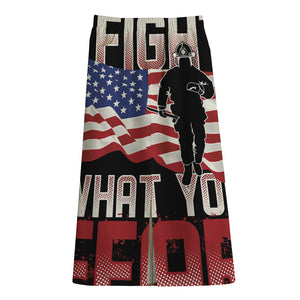 Firefighter I Fight What You Fear Print Cotton Front Slit Maxi Skirt