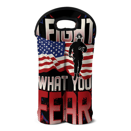 Firefighter I Fight What You Fear Print Double Neoprene Wine Tote