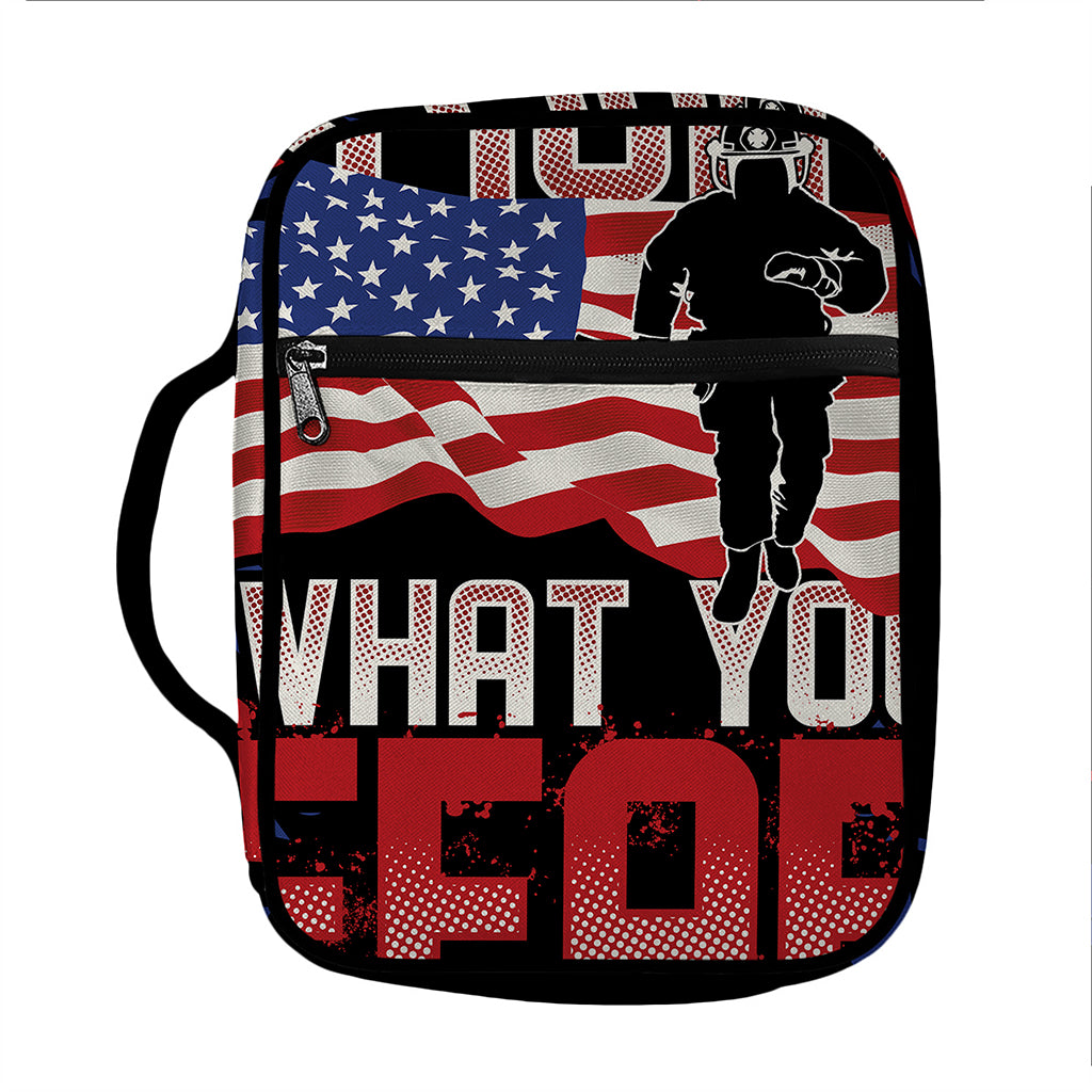 Firefighter I Fight What You Fear Print Front Pocket Bible Bag