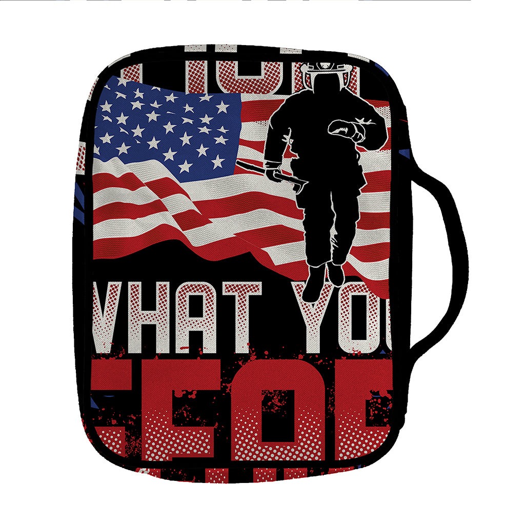 Firefighter I Fight What You Fear Print Front Pocket Bible Bag