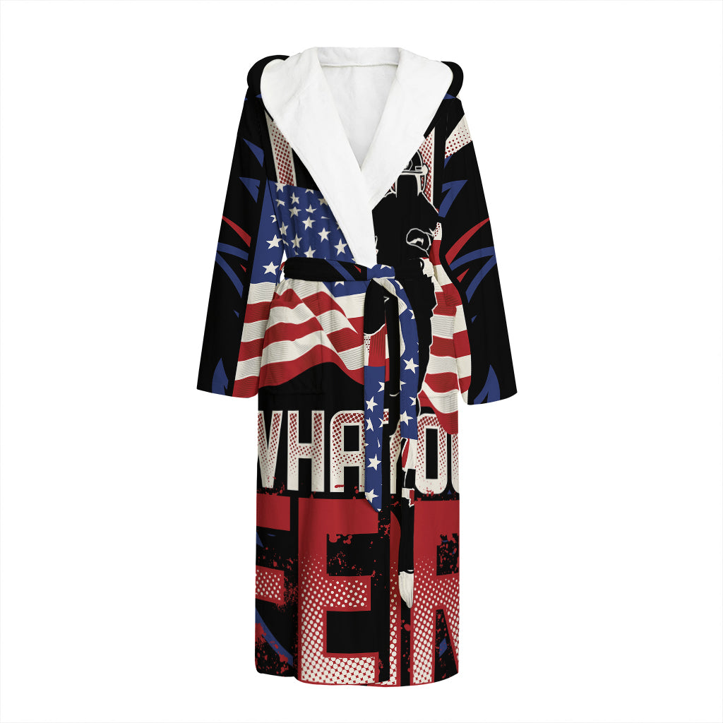 Firefighter I Fight What You Fear Print Hooded Bathrobe