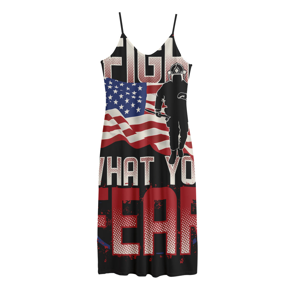 Firefighter I Fight What You Fear Print Jersey Midi Cami Dress