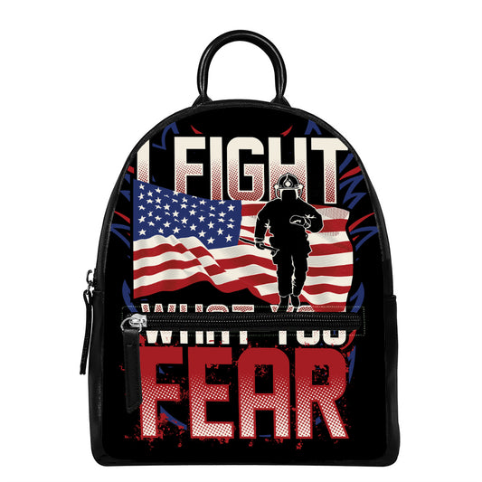 Firefighter I Fight What You Fear Print Leather Backpack