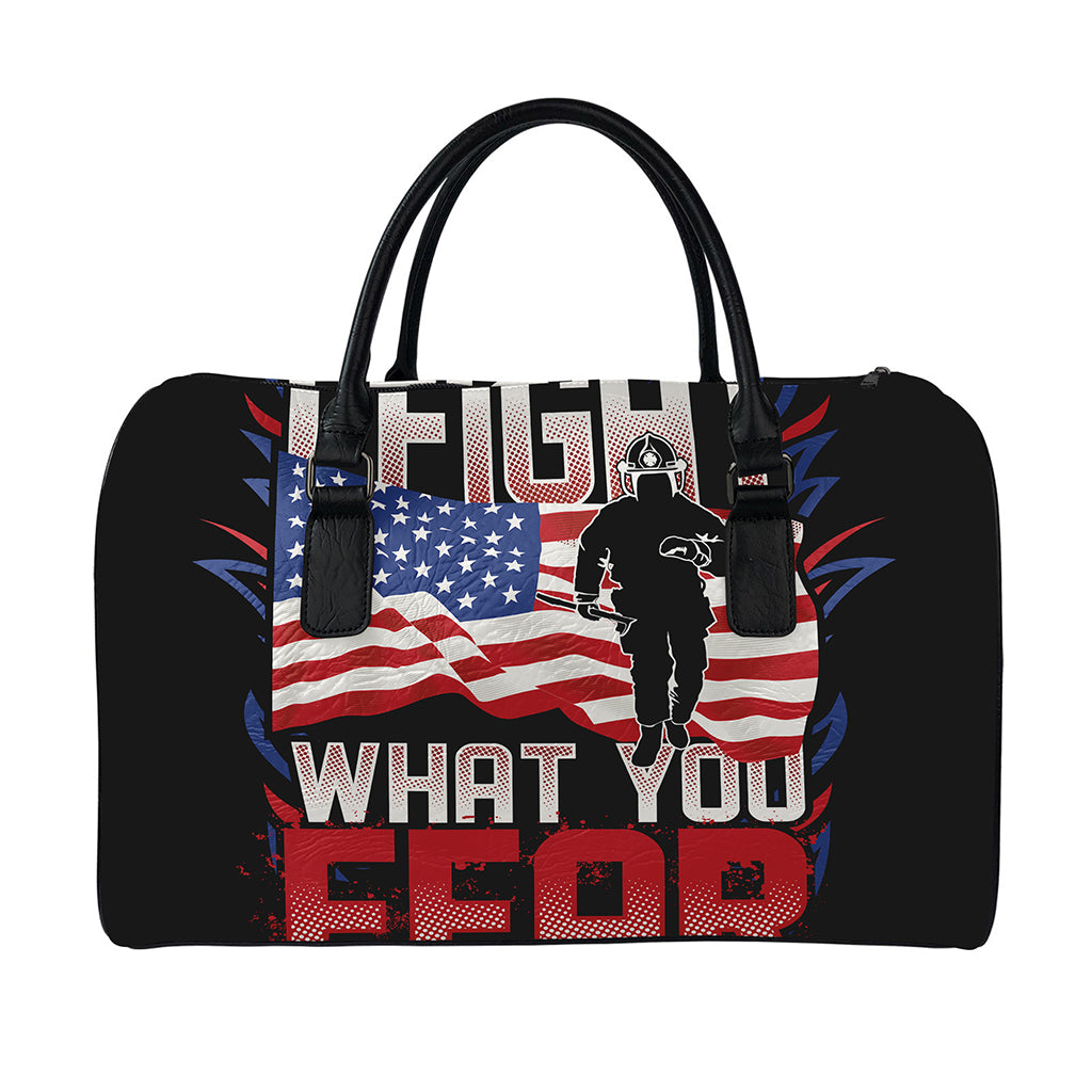 Firefighter I Fight What You Fear Print Leather Duffle Bag