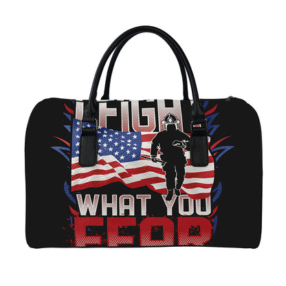 Firefighter I Fight What You Fear Print Leather Duffle Bag