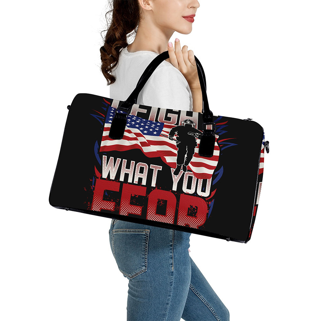 Firefighter I Fight What You Fear Print Leather Duffle Bag