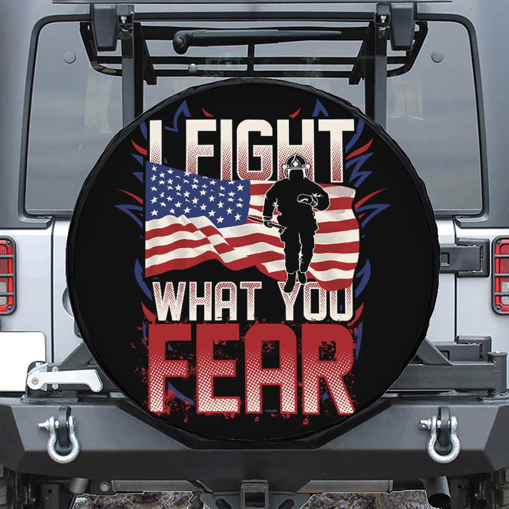 Firefighter I Fight What You Fear Print Leather Spare Tire Cover