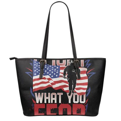 Firefighter I Fight What You Fear Print Leather Tote Bag