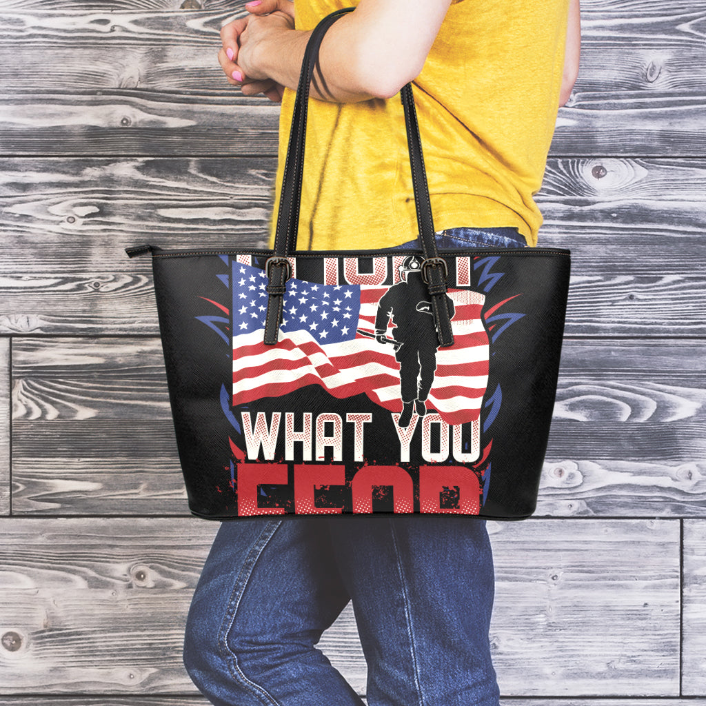 Firefighter I Fight What You Fear Print Leather Tote Bag