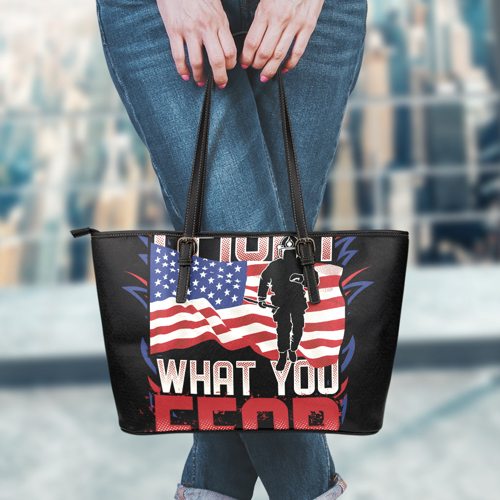 Firefighter I Fight What You Fear Print Leather Tote Bag