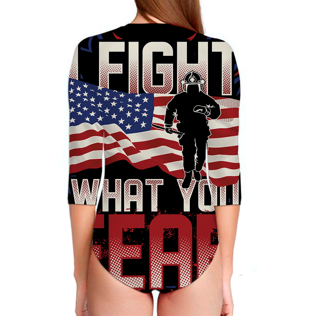 Firefighter I Fight What You Fear Print Long Sleeve Swimsuit