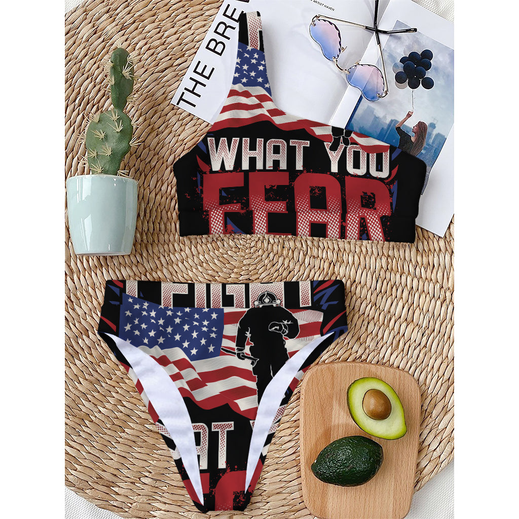 Firefighter I Fight What You Fear Print One Shoulder Bikini Top