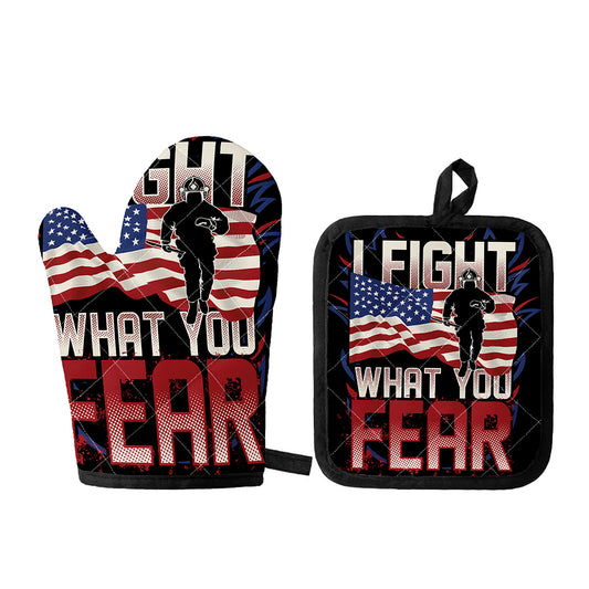 Firefighter I Fight What You Fear Print Oven Mitt And Pot Holder Set