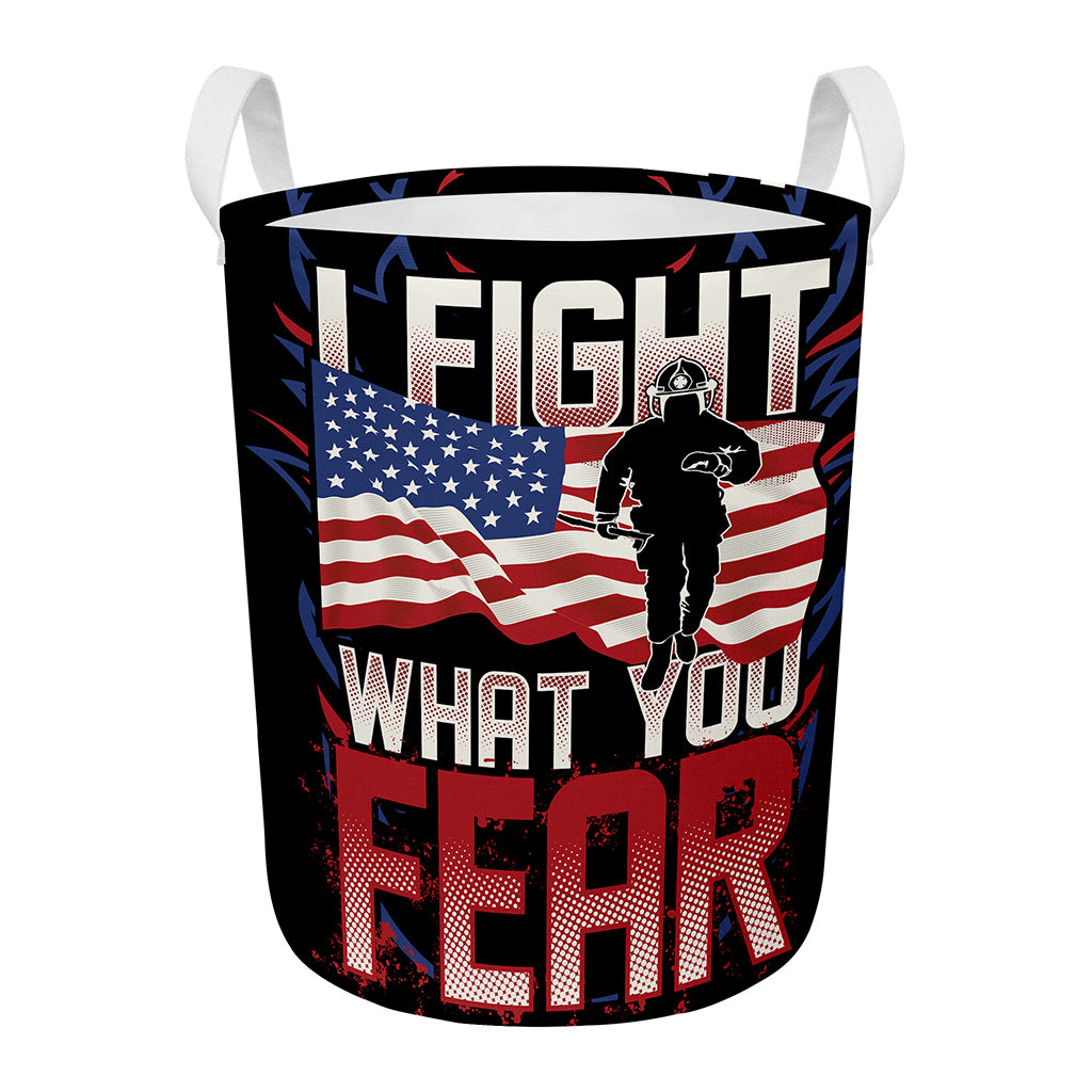 Firefighter I Fight What You Fear Print Round Laundry Basket