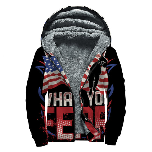Firefighter I Fight What You Fear Print Sherpa Lined Zip Up Hoodie