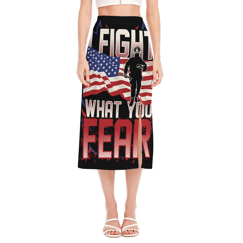 Firefighter I Fight What You Fear Print Side Slit Midi Skirt