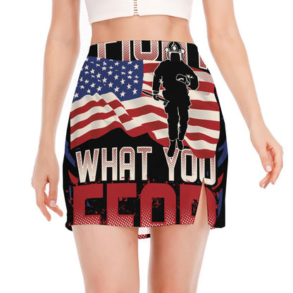 Firefighter I Fight What You Fear Print Side Slit Mini Skirt