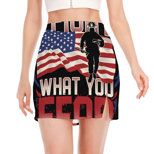 Firefighter I Fight What You Fear Print Side Slit Mini Skirt