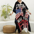 Firefighter I Fight What You Fear Print Silk V-Neck Kaftan Dress