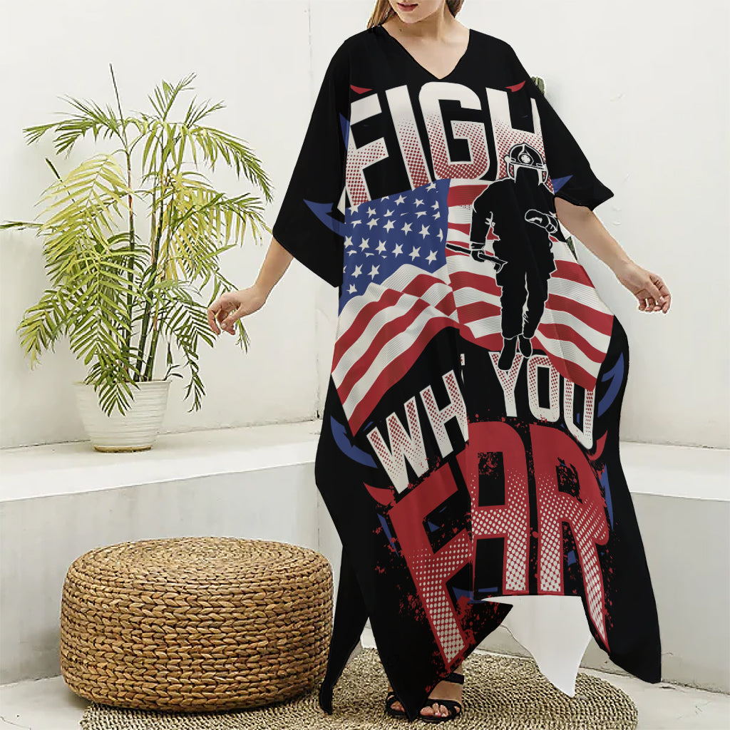 Firefighter I Fight What You Fear Print Silk V-Neck Kaftan Dress