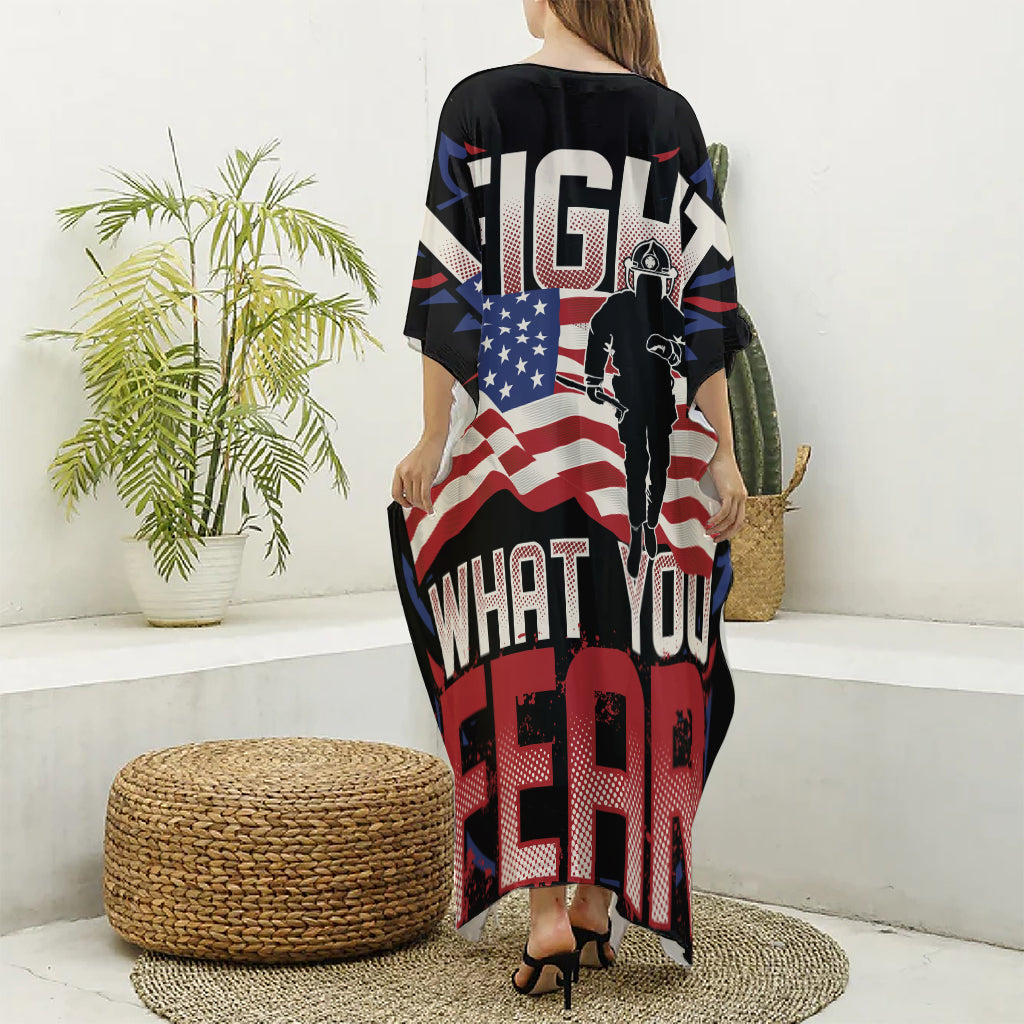Firefighter I Fight What You Fear Print Silk V-Neck Kaftan Dress