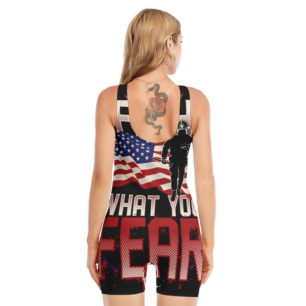 Firefighter I Fight What You Fear Print Sleeveless One Piece Swimsuit