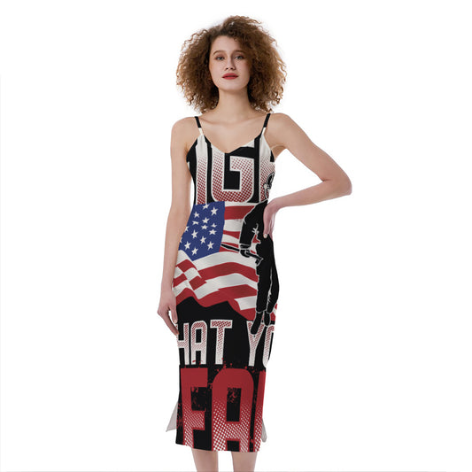 Firefighter I Fight What You Fear Print Slim Fit Midi Cami Dress